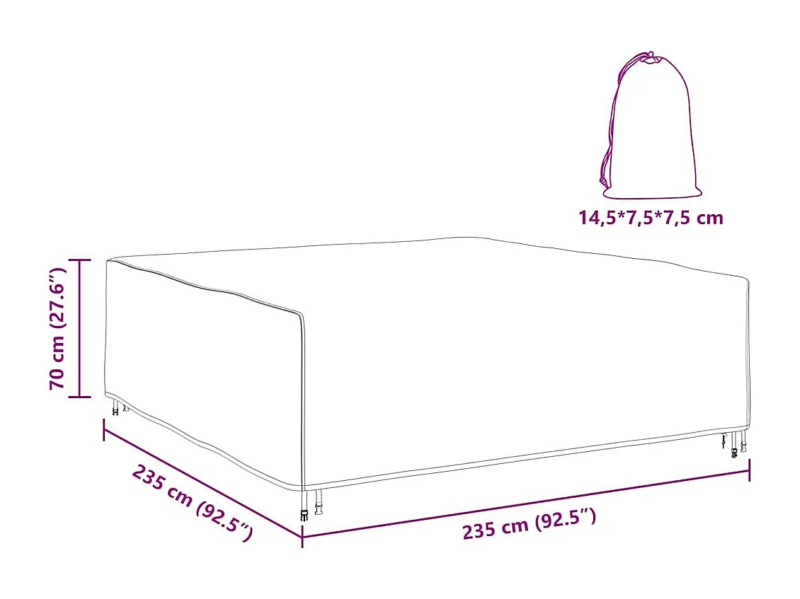 Housse pour mobilier d'extérieur Noir 235 x 235 x 70 cm 210D