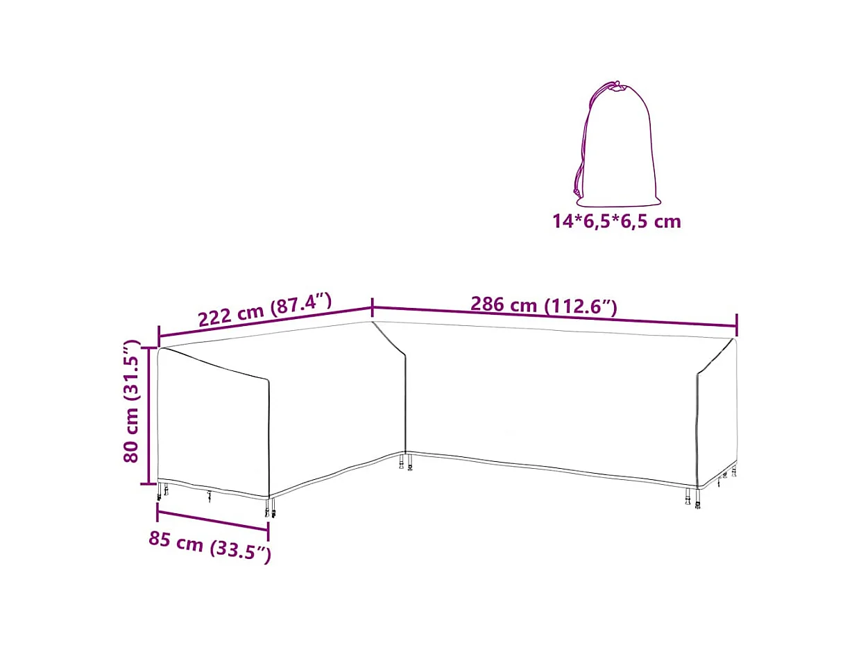 Housse de meubles d'extérieur Noir 286 x 222 x 80 cm Tissu 600D