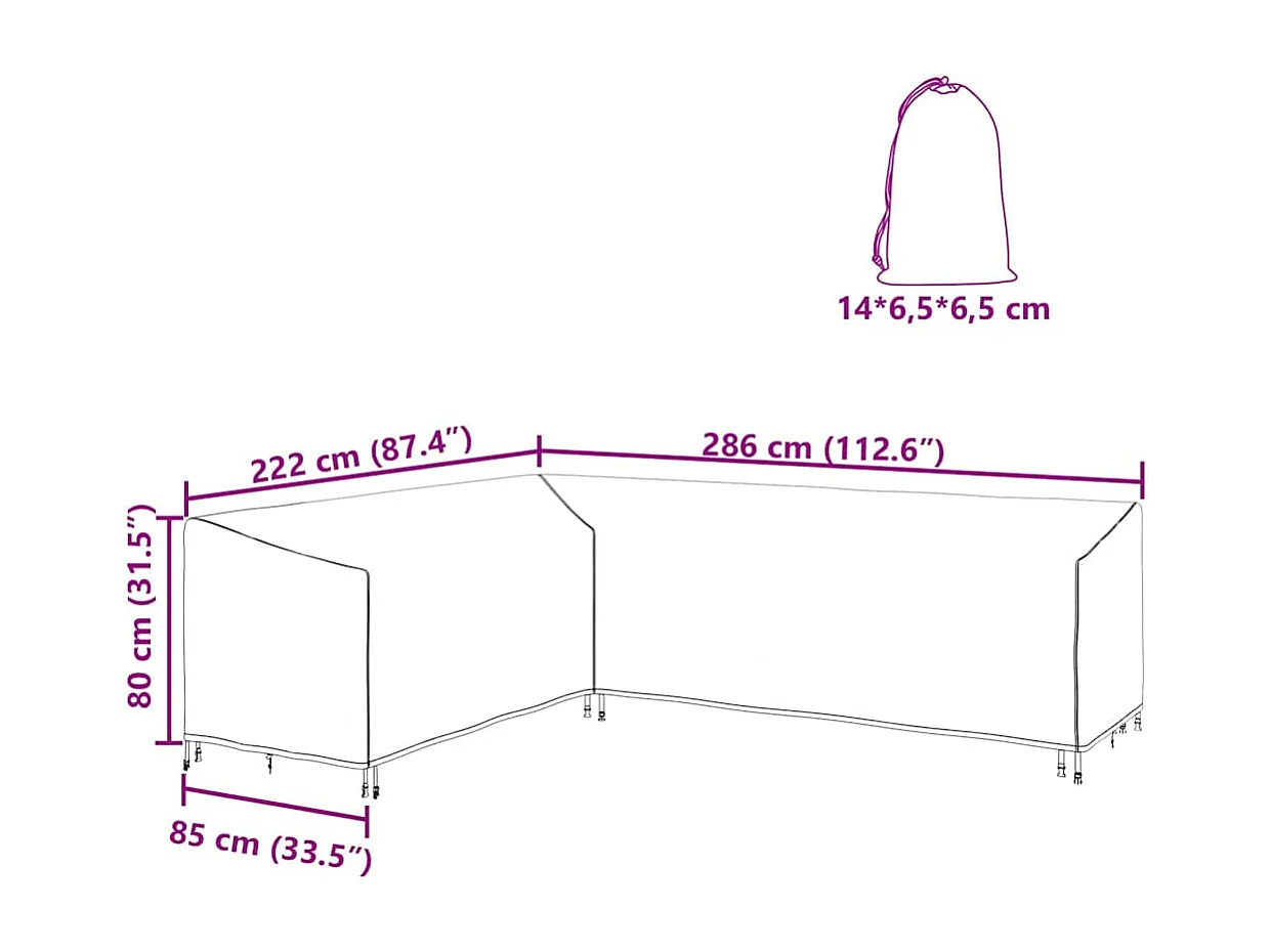 Housse de meubles d'extérieur Noir 286 x 222 x 80 cm Tissu 600D