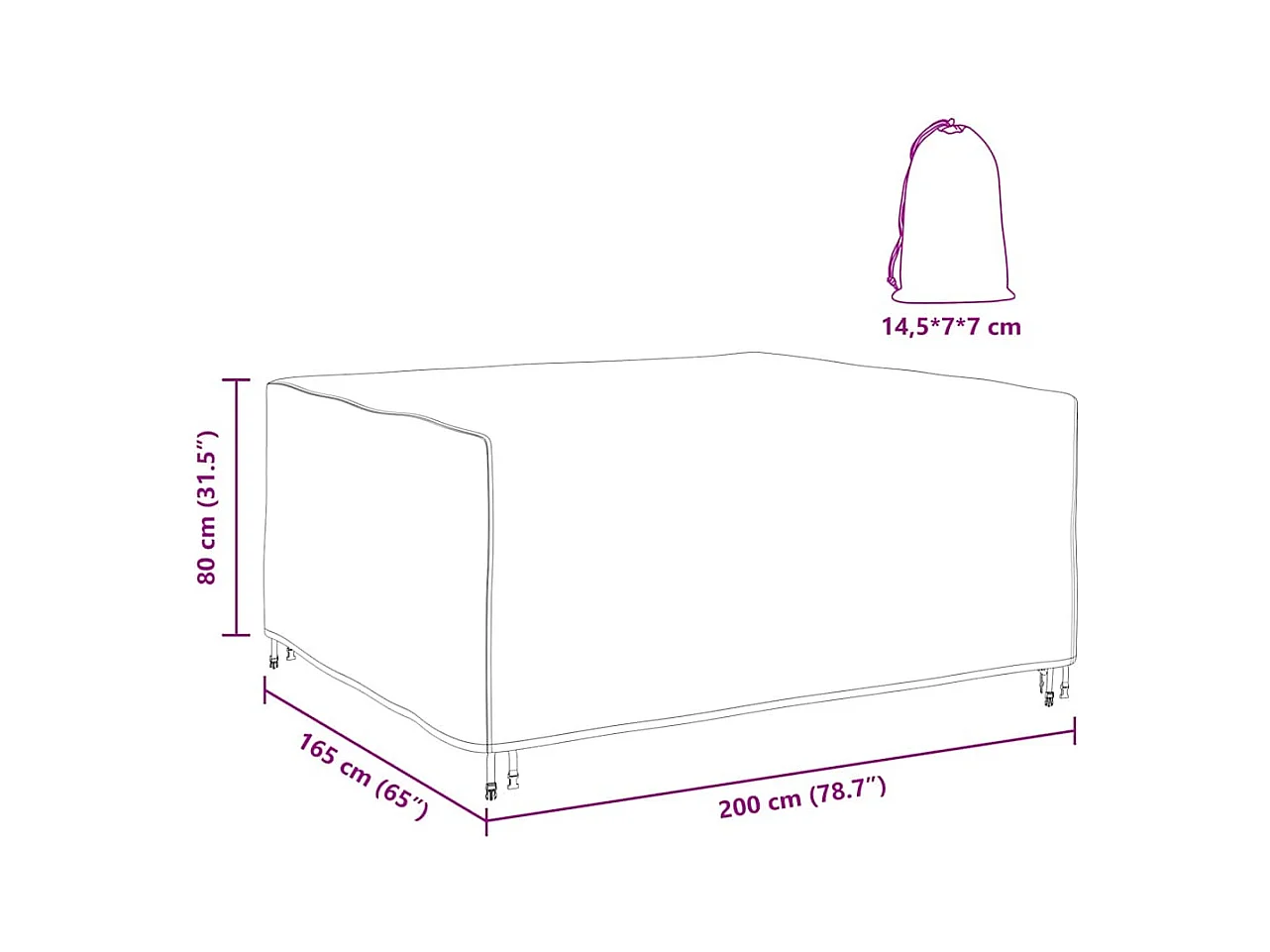 Housse pour mobilier d'extérieur Noir 200 x 165 x 80 cm 420D
