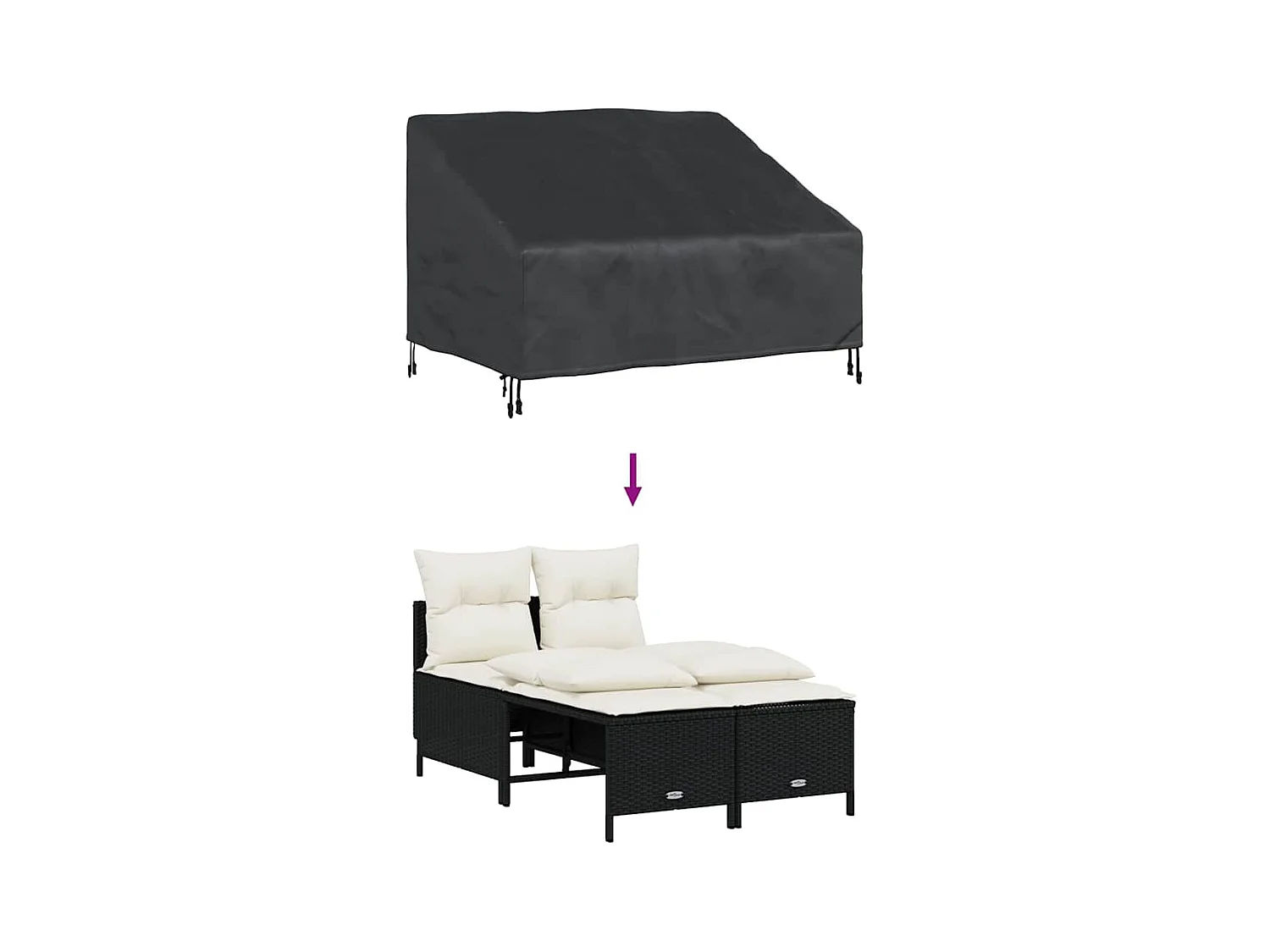 Funda para banco de jardín Negro 130 x 95 x 40 / 80 cm Tejido 420D