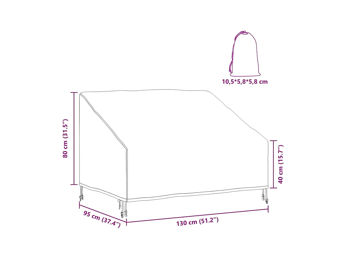 Funda para banco de jardín Negro 130 x 95 x 40 / 80 cm Tejido 420D