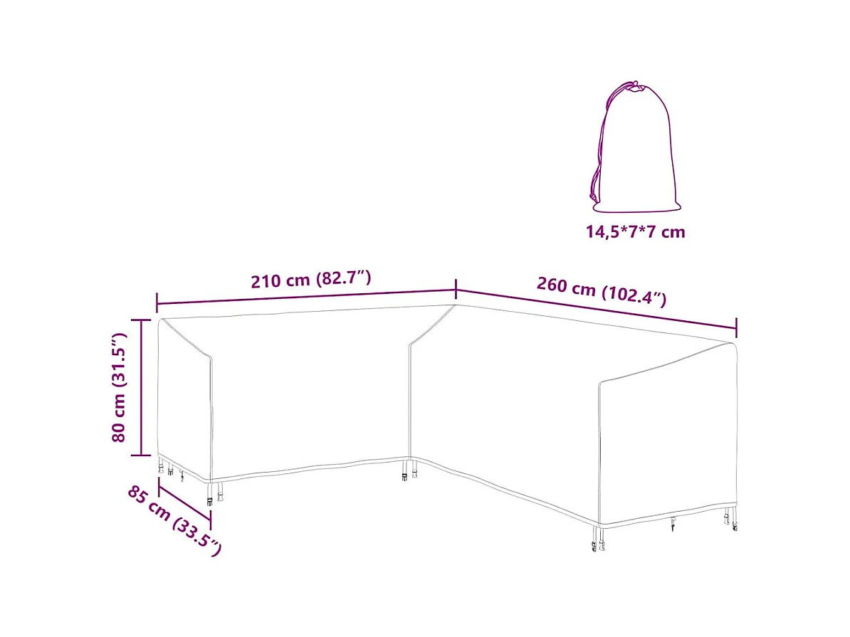Housse pour mobilier d'extérieur 260 x 210 x 80 cm
