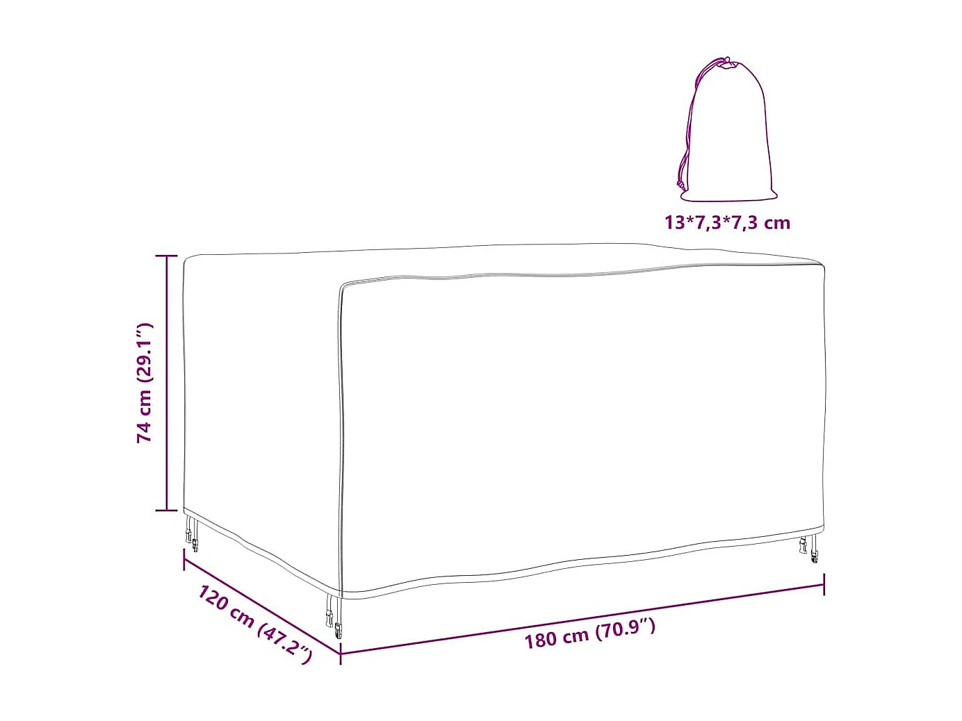 Copertura per mobili da esterno nera 180 x 120 x 74 cm 420D