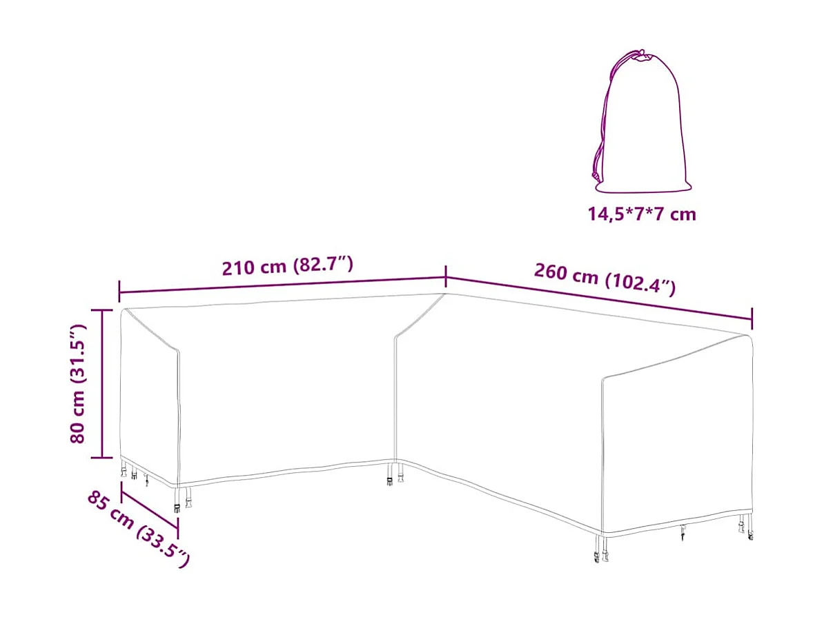 Housse pour mobilier d'extérieur 260 x 210 x 80 cm