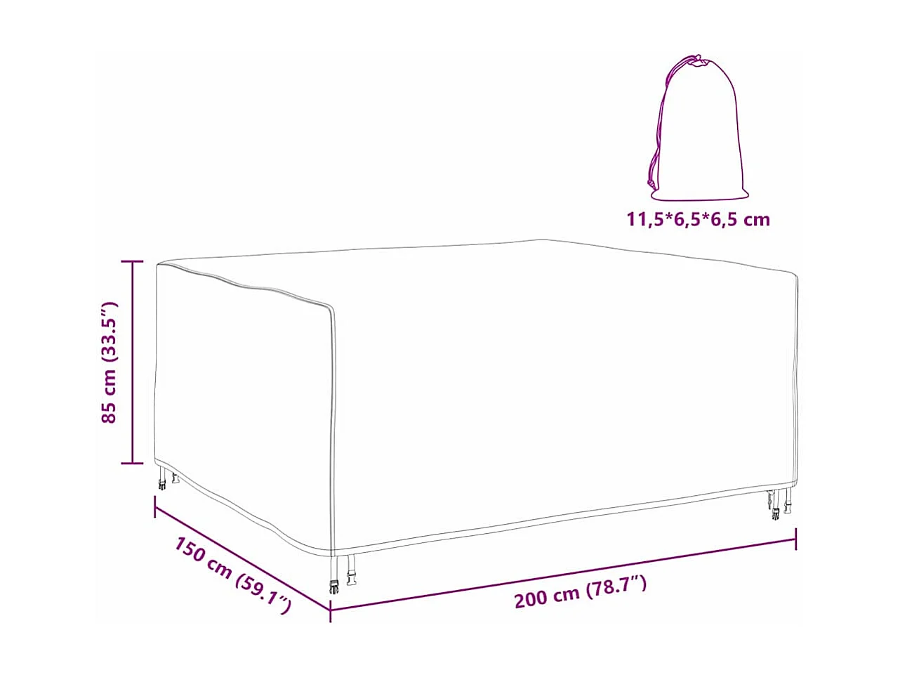 Housse pour mobilier d'extérieur Noir 200 x 150 x 85 cm 600D