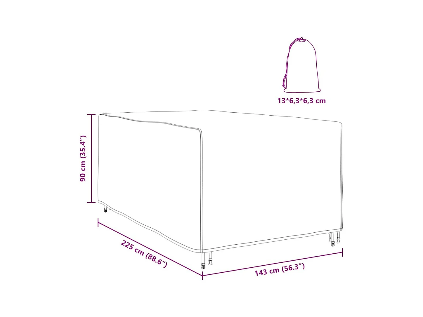 Buitenmeubelhoes Zwart 143 x 225 x 90 cm 420D