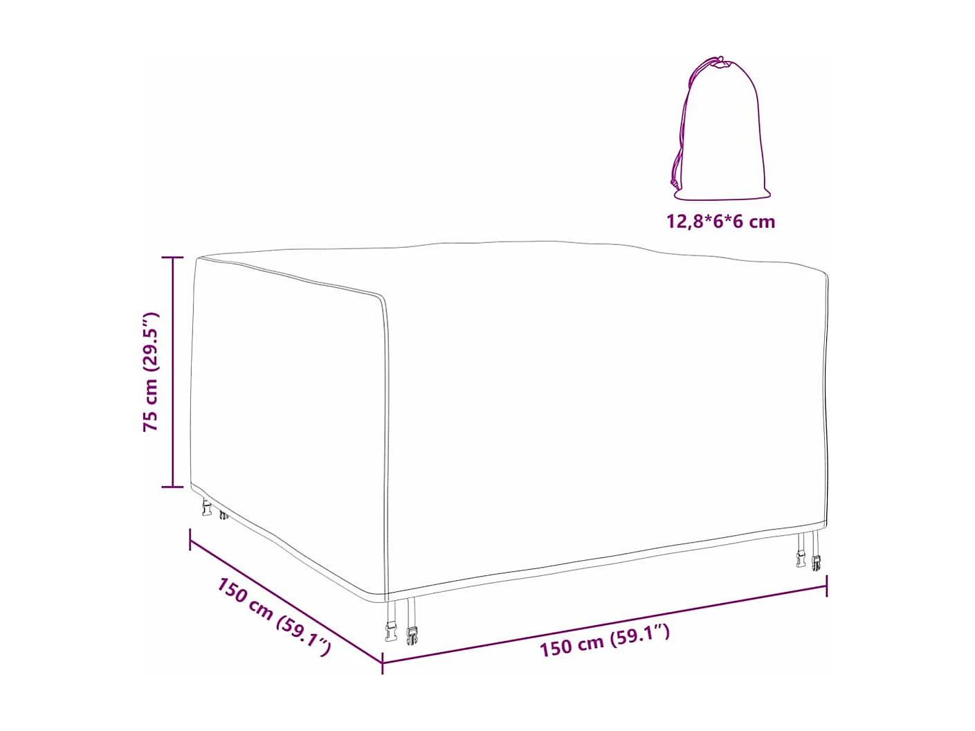 Copertura per mobili da esterno Nero 150 x 150 x 75 cm 600D