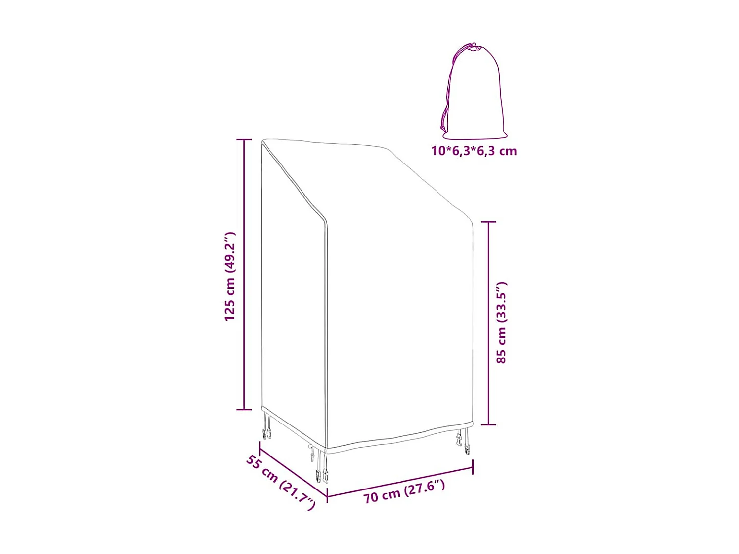 Tuinstoelhoes Zwart 70 x 70 x 85 / 125 cm 600D stof
