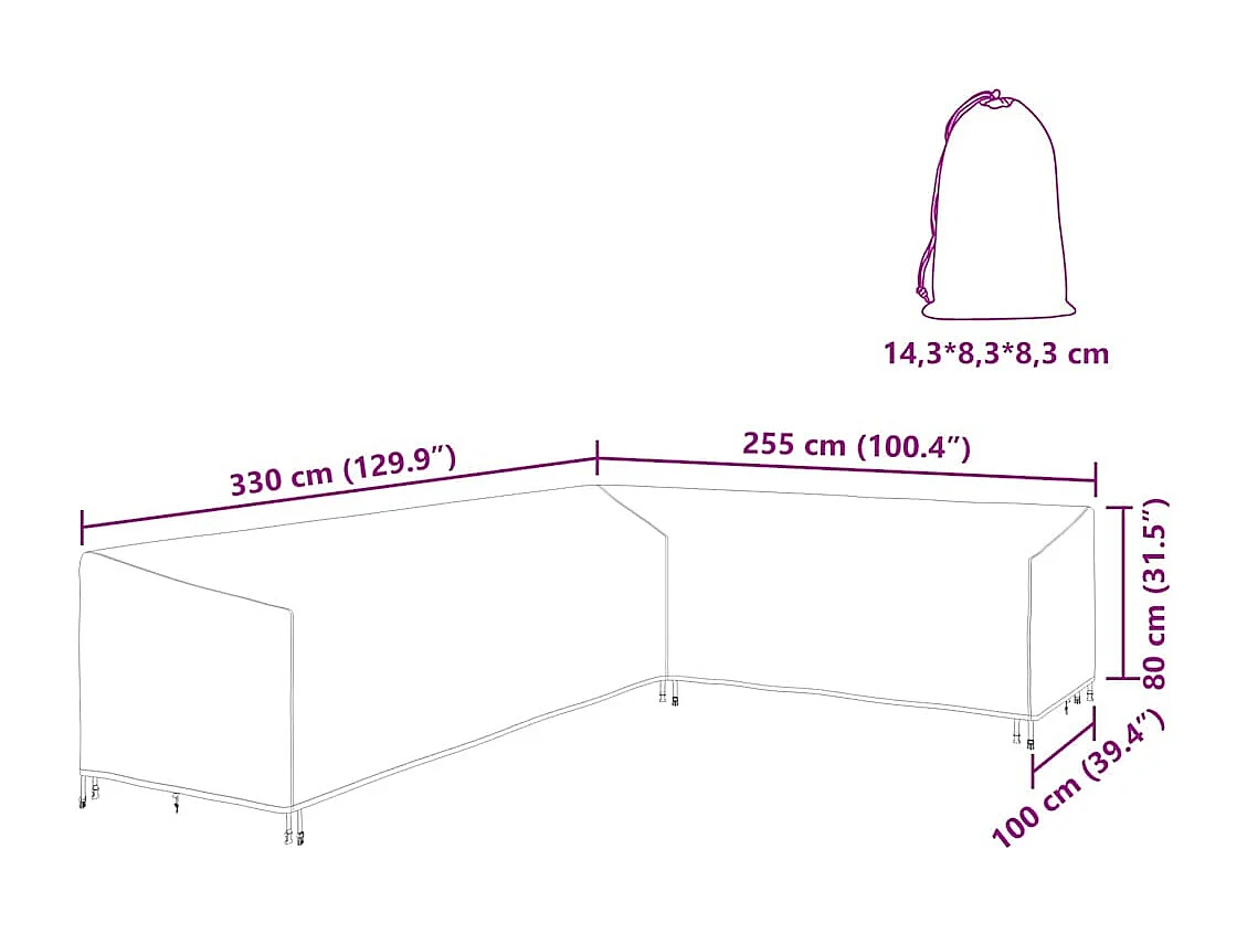 Housse pour mobilier d'extérieur 330 x 255 x 80 cm