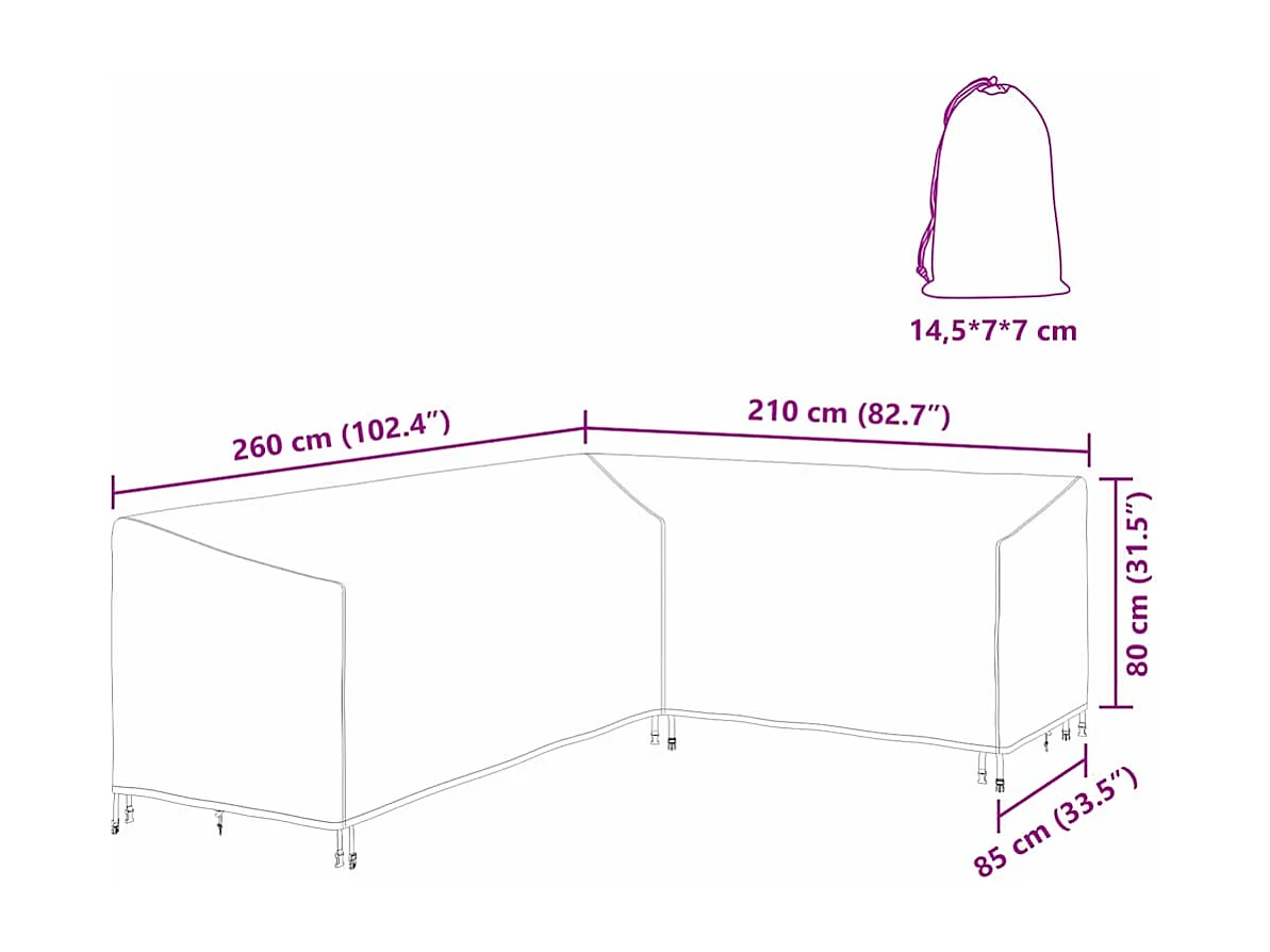 Housse pour mobilier d'extérieur 260 x 210 x 80 cm