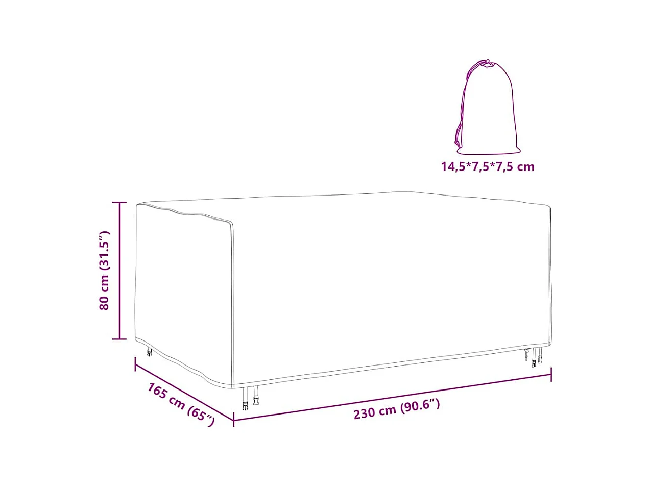 Housse pour mobilier d'extérieur Noir 230 x 165 x 80 cm 420D