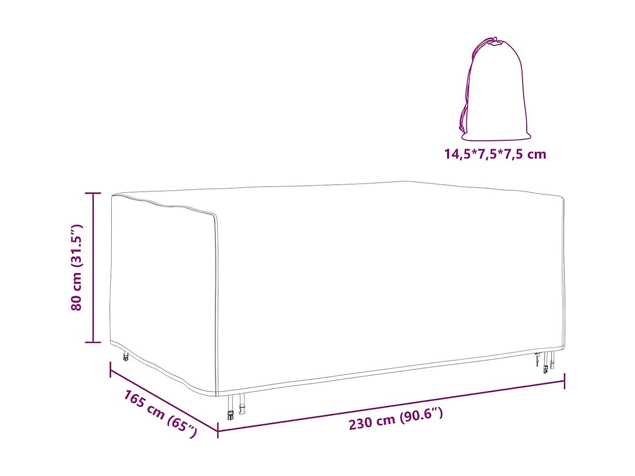 Housse pour mobilier d'extérieur Noir 230 x 165 x 80 cm 420D
