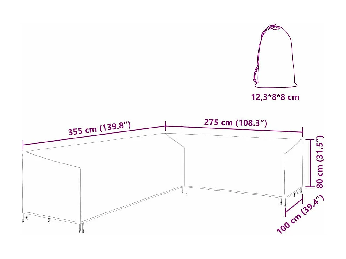 Housse pour mobilier d'extérieur 355 x 275 x 80 cm