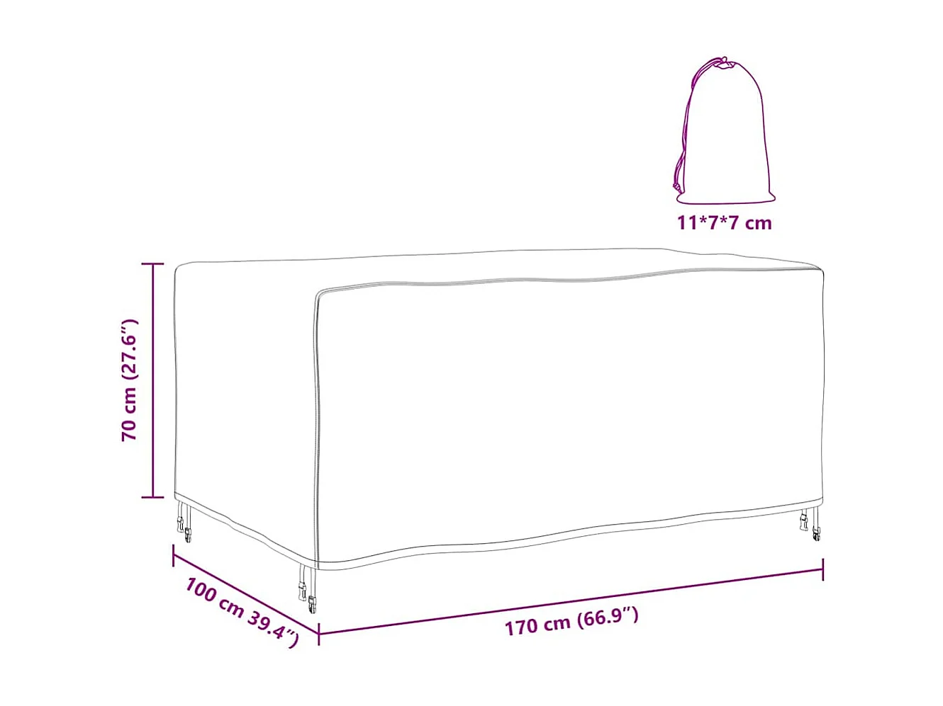 Tuinmeubelhoes Zwart 170 x 100 x 70 cm 600D
