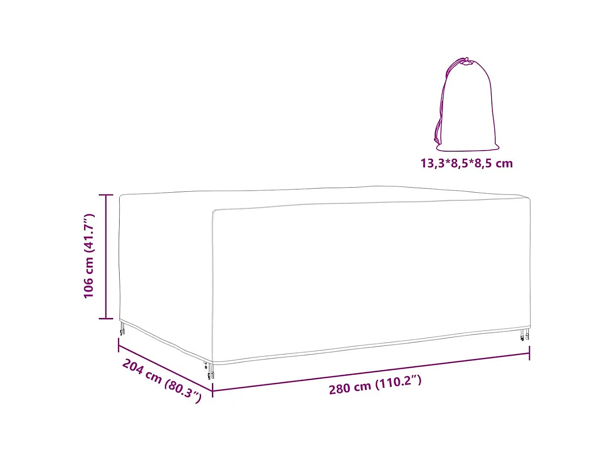 Housse pour mobilier d'extérieur Noir 280 x 204 x 106 cm 210D