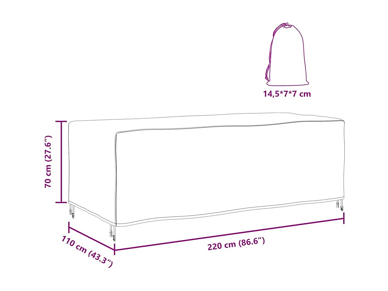 Housse pour mobilier d'extérieur Noir 220 x 110 x 70 cm 420D