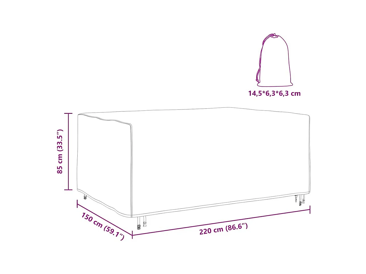 Funda para muebles de exterior Negra 220 x 150 x 85 cm 420D