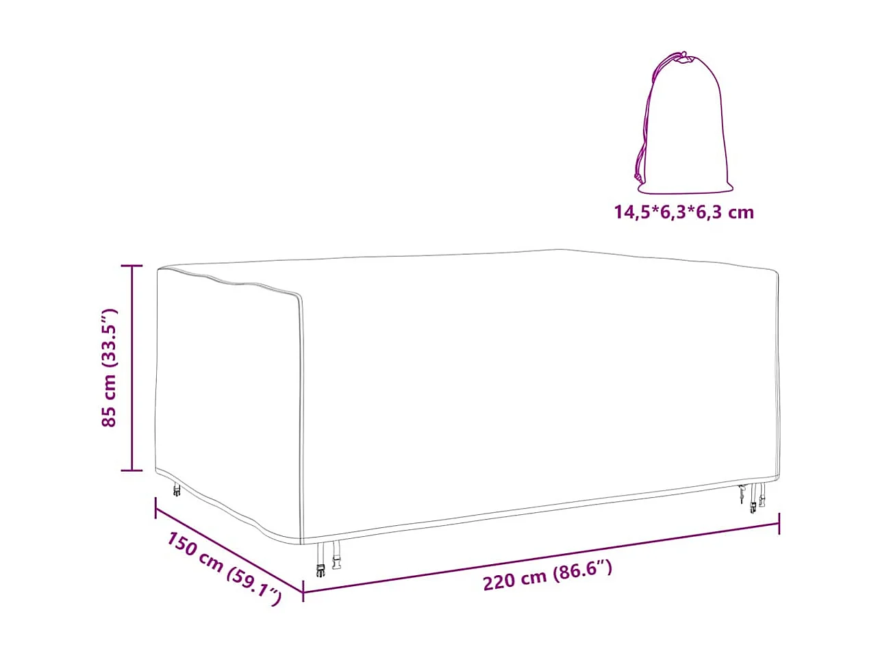 Housse pour mobilier d'extérieur Noir 220 x 150 x 85 cm 420D