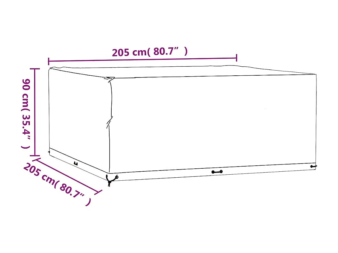 Copri mobili da giardino 2 pezzi 16 occhielli 205x205x90 cm quadrati