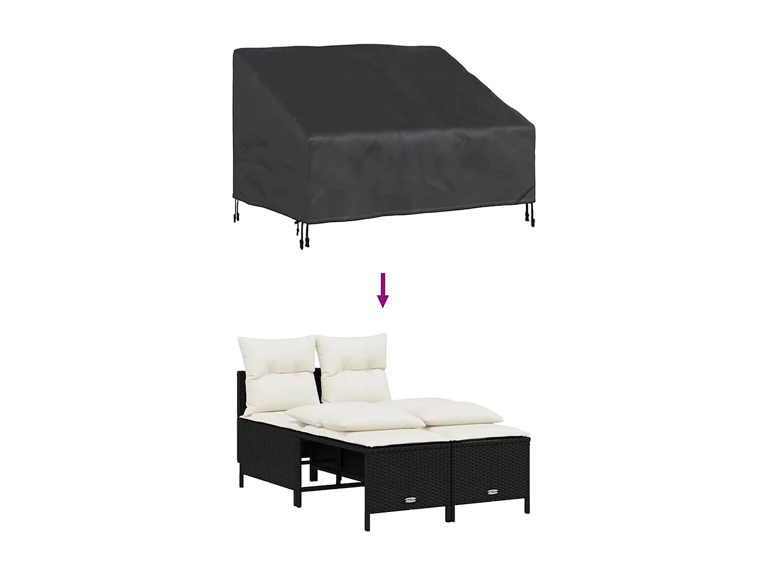 Funda para banco de jardín Negro 130 x 95 x 40 / 80 cm Tejido 210D