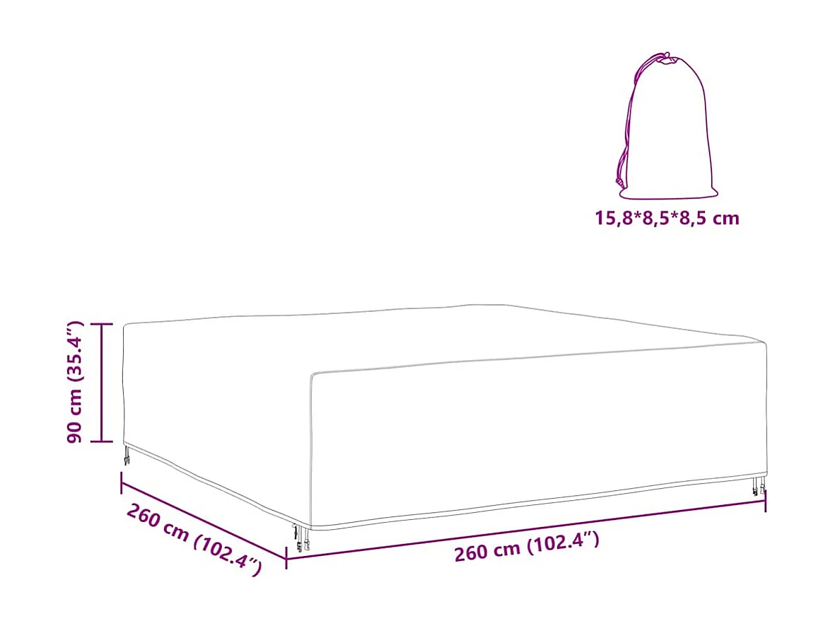 Housse pour mobilier d'extérieur Noir 260 x 260 x 90 cm 600D