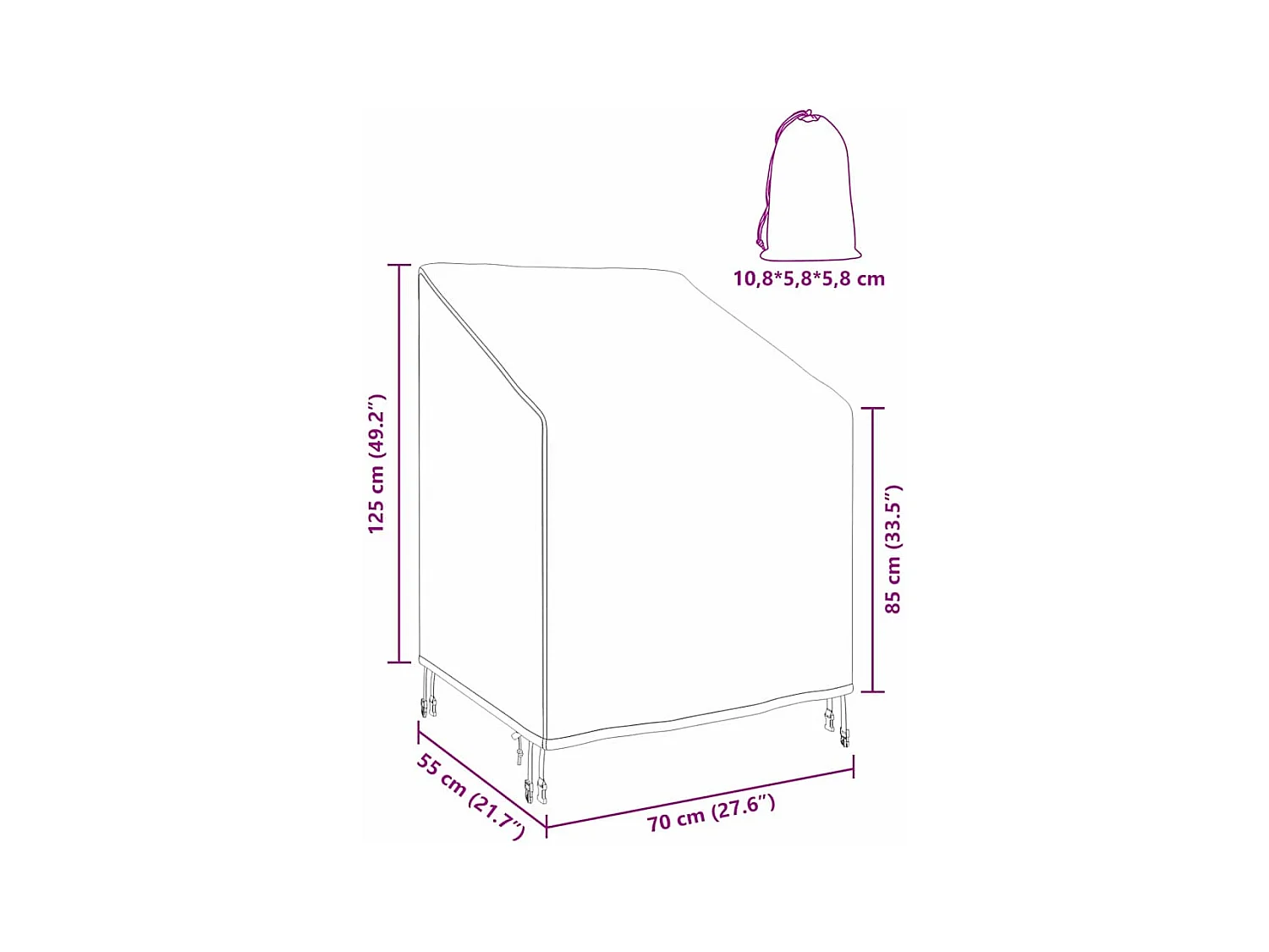 Housse de chaise de jardin Noir 75 x 78 x 65 / 100 cm Tissu 600D