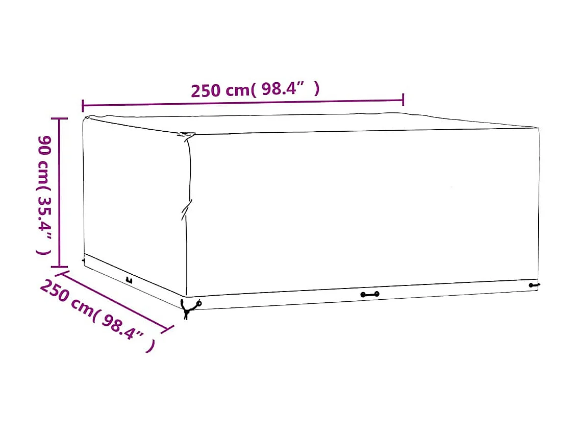 Copri mobili da giardino 2 pezzi 16 occhielli 250x250x90 cm quadrati