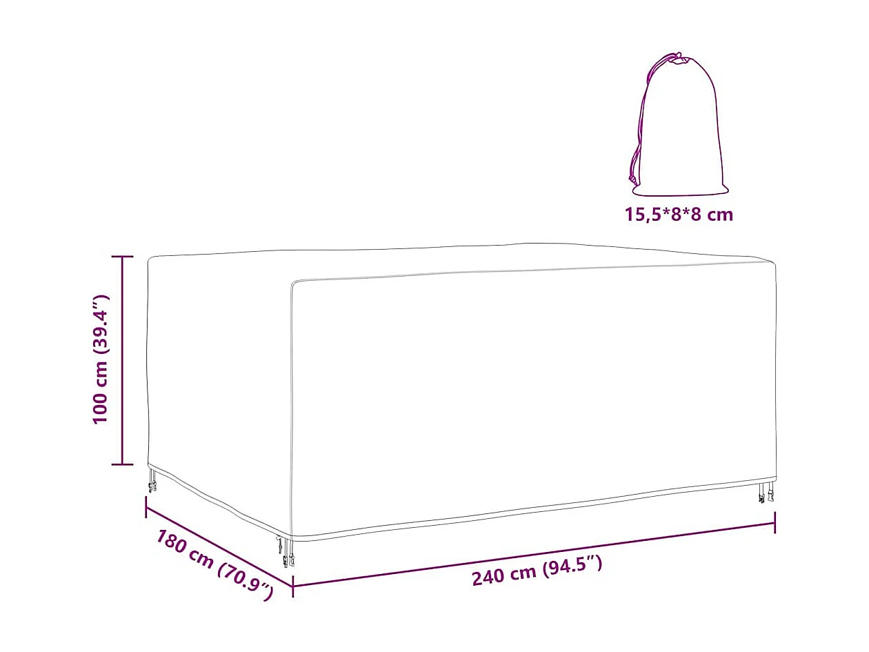 Funda para muebles de exterior Negra 240 x 180 x 100 cm 600D
