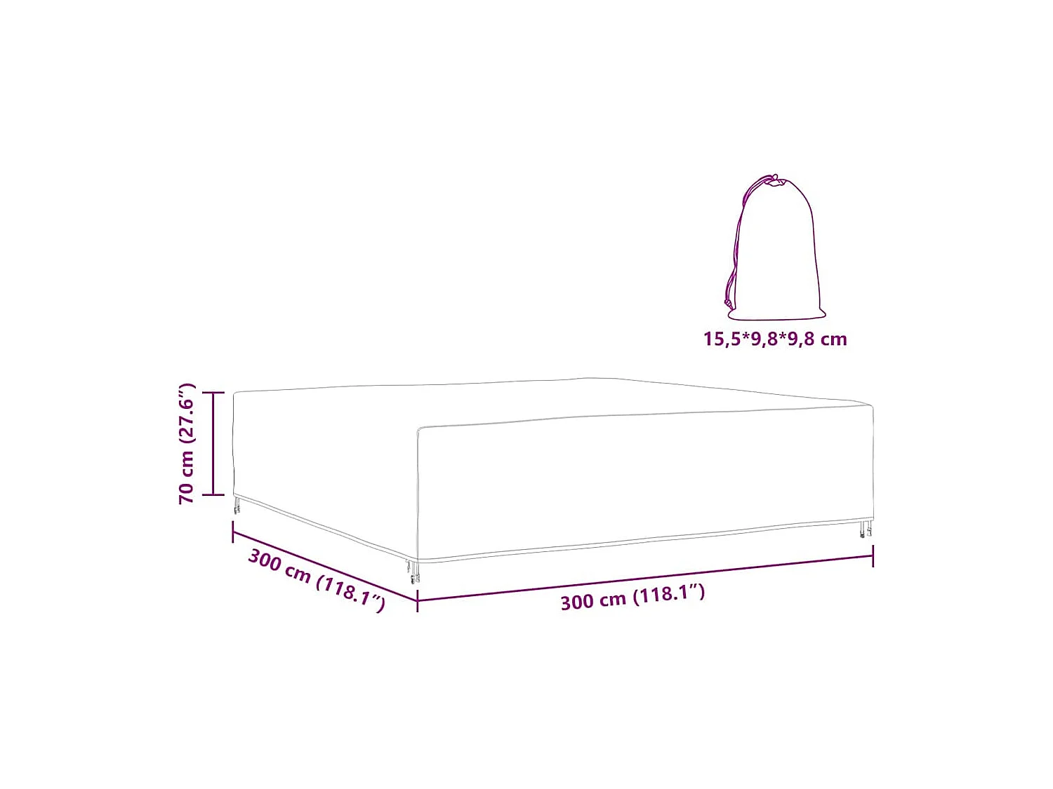 Buitenmeubelhoes Zwart 300 x 300 x 70 cm 600D