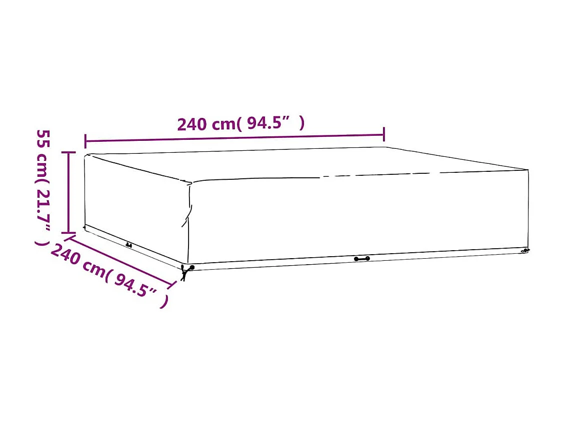 Copri mobili da giardino 2 pezzi 16 occhielli 240x240x55 cm quadrati