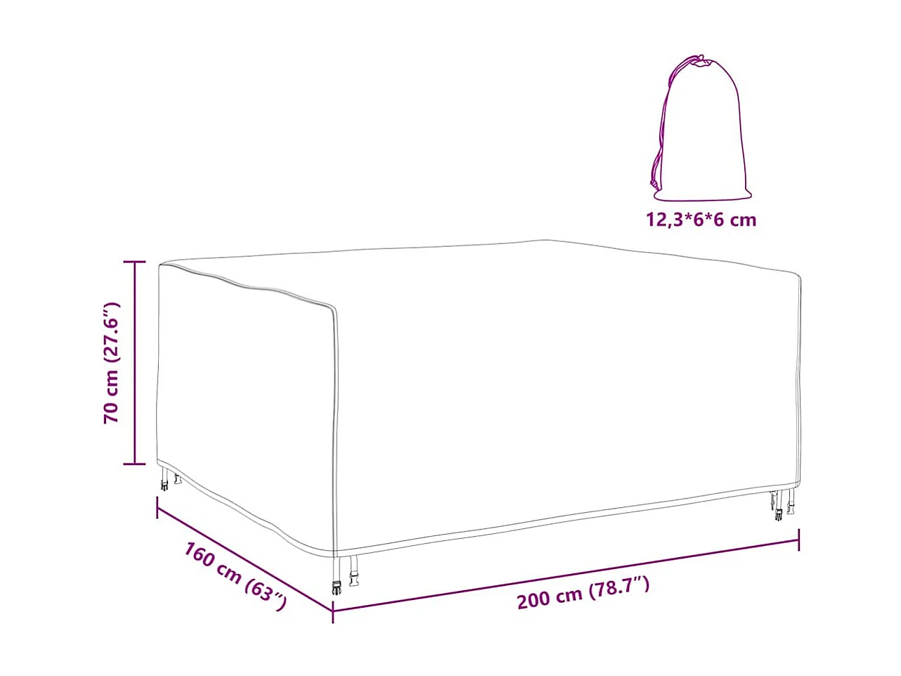 Funda para muebles de exterior Negra 200 x 160 x 70 cm 600D