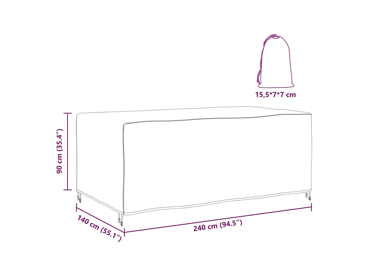 Funda para muebles de exterior Negra 240 x 140 x 90 cm 600D