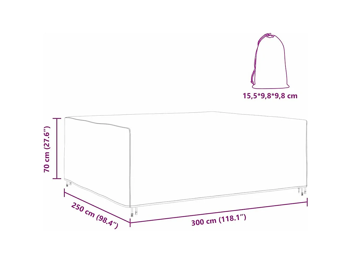 Housse pour mobilier d'extérieur Noir 300 x 250 x 70 cm 600D