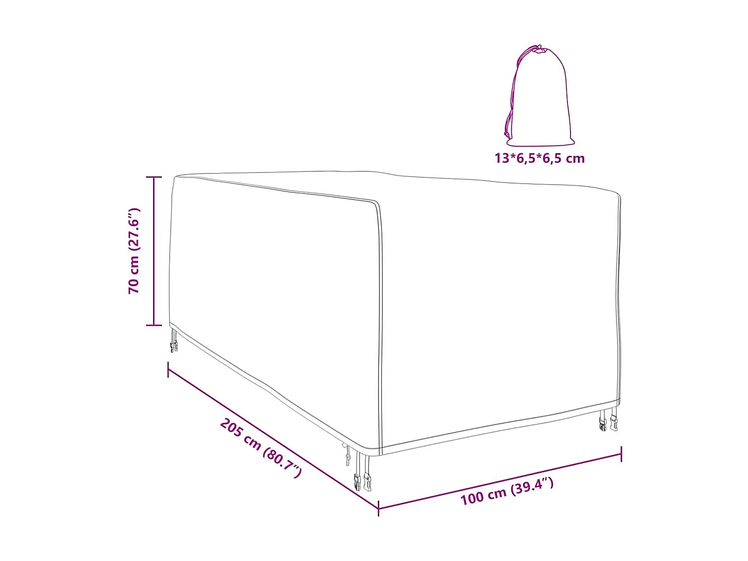 Funda para muebles de exterior 205 x 100 x 70 cm