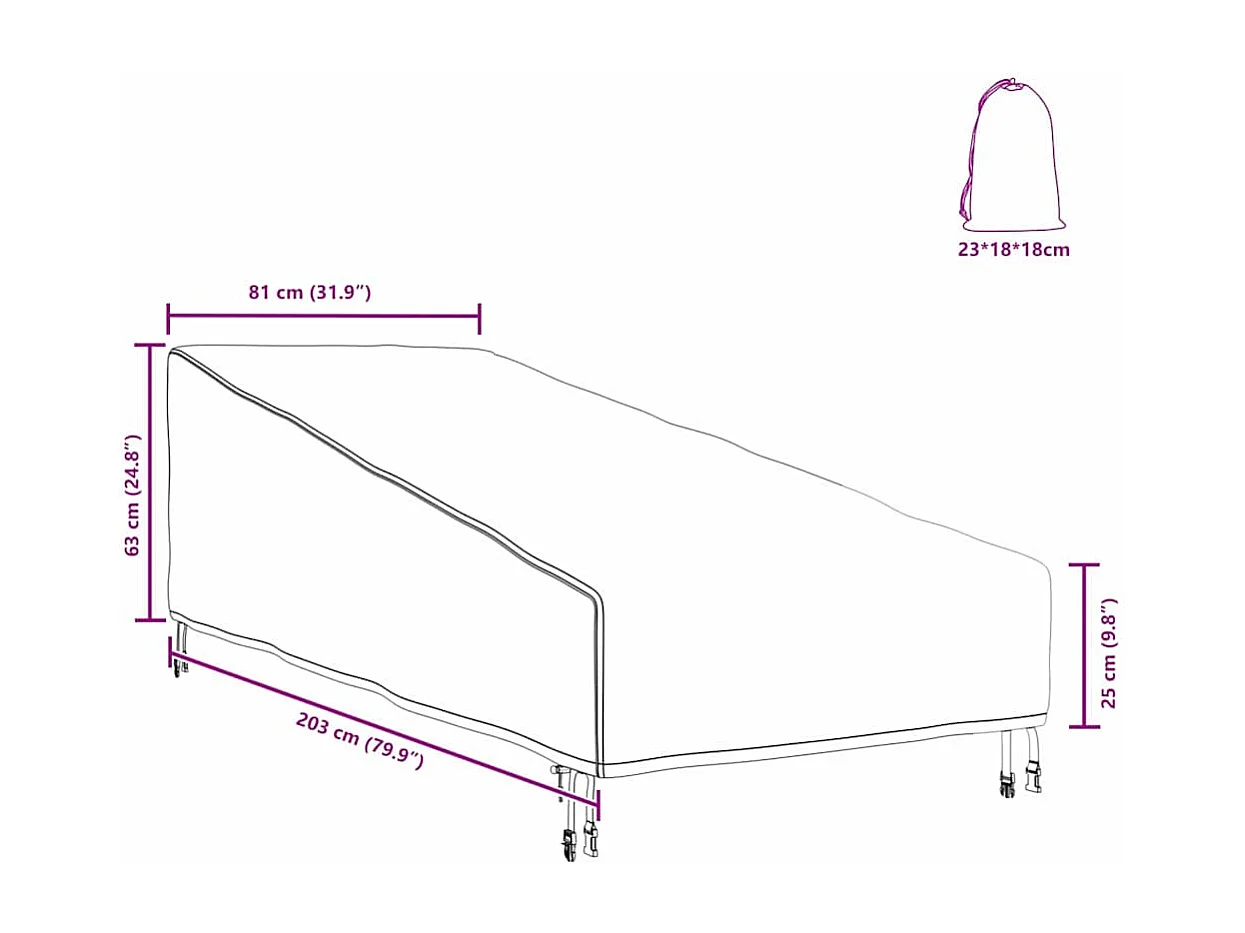 Housse de meubles d'extérieur 203 x 81 x 63 cm