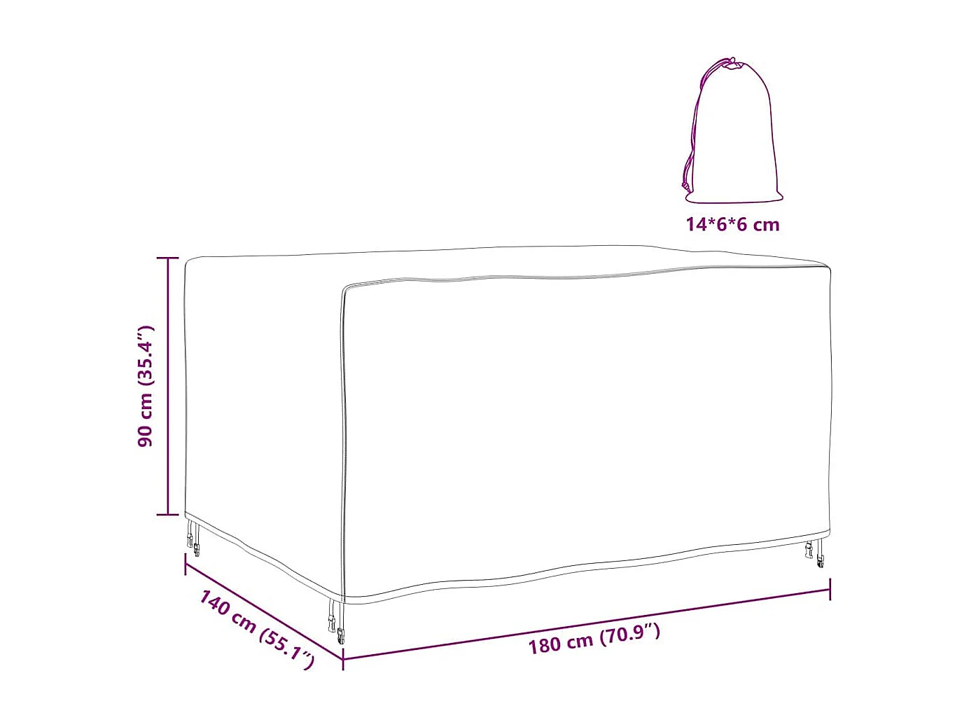 Funda para muebles de exterior Negra 180 x 140 x 90 cm 600D