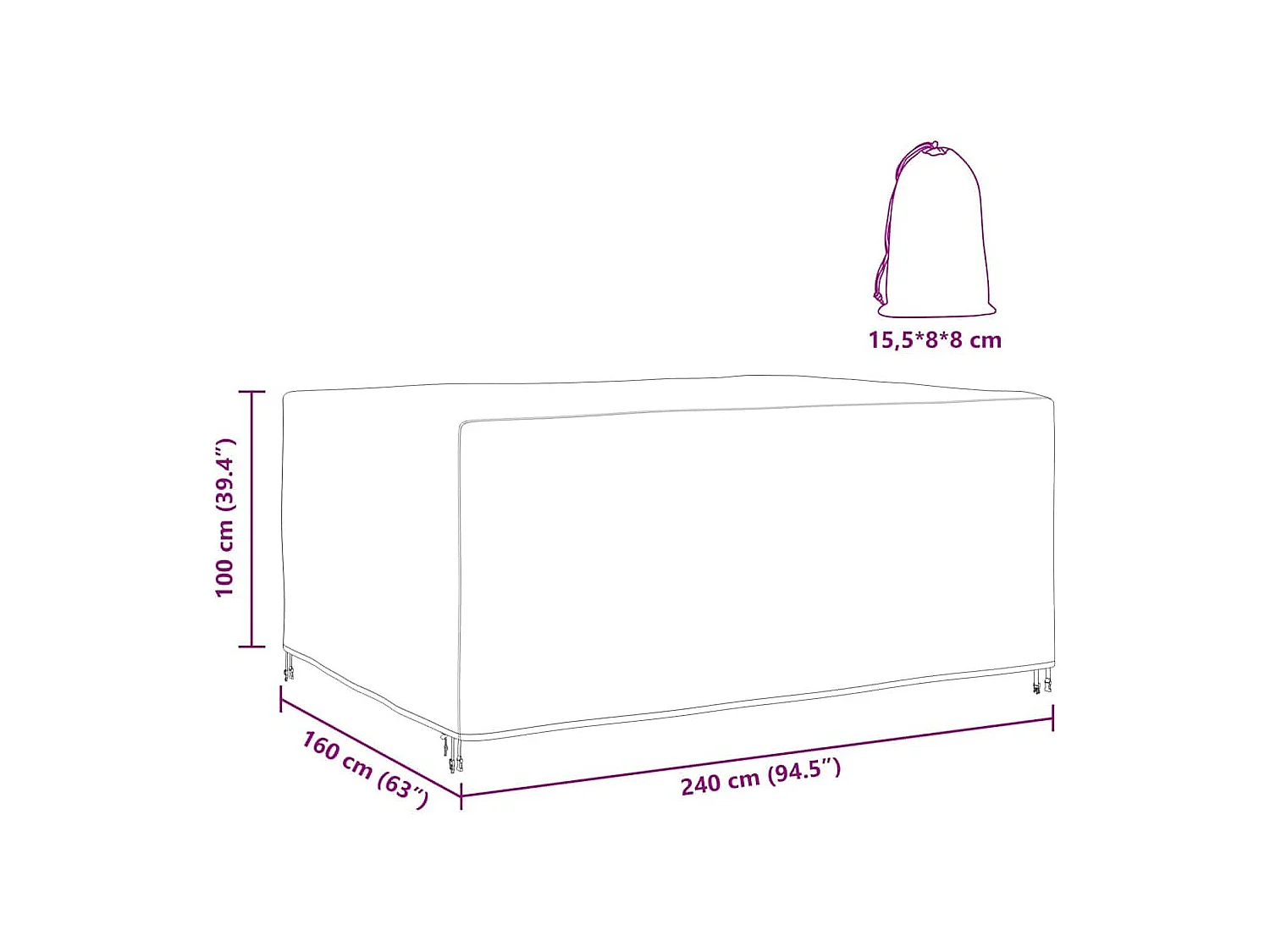 Housse pour mobilier d'extérieur Noir 240 x 160 x 100 cm 420D