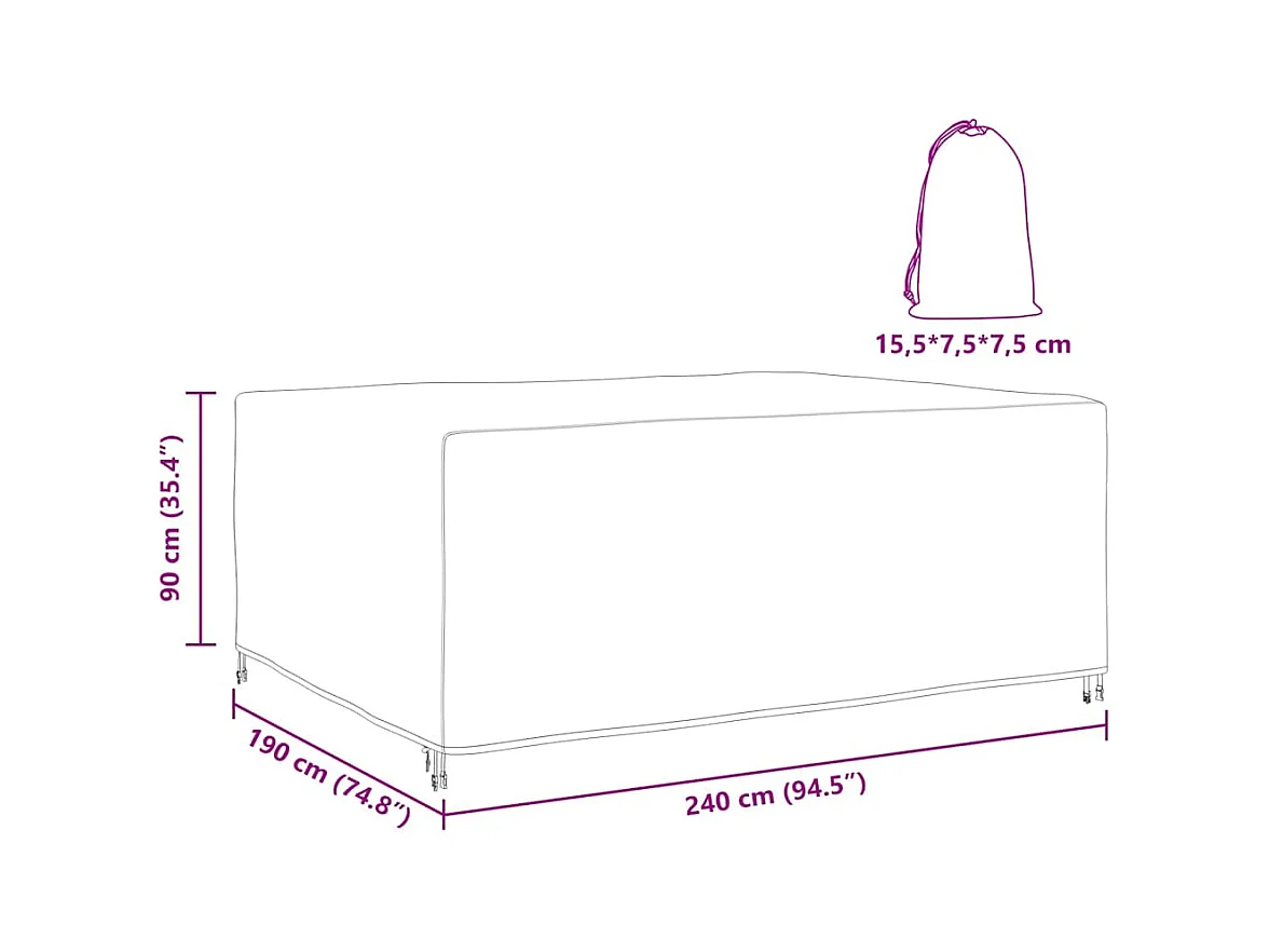 Funda para muebles de exterior Negra 240 x 190 x 90 cm 600D