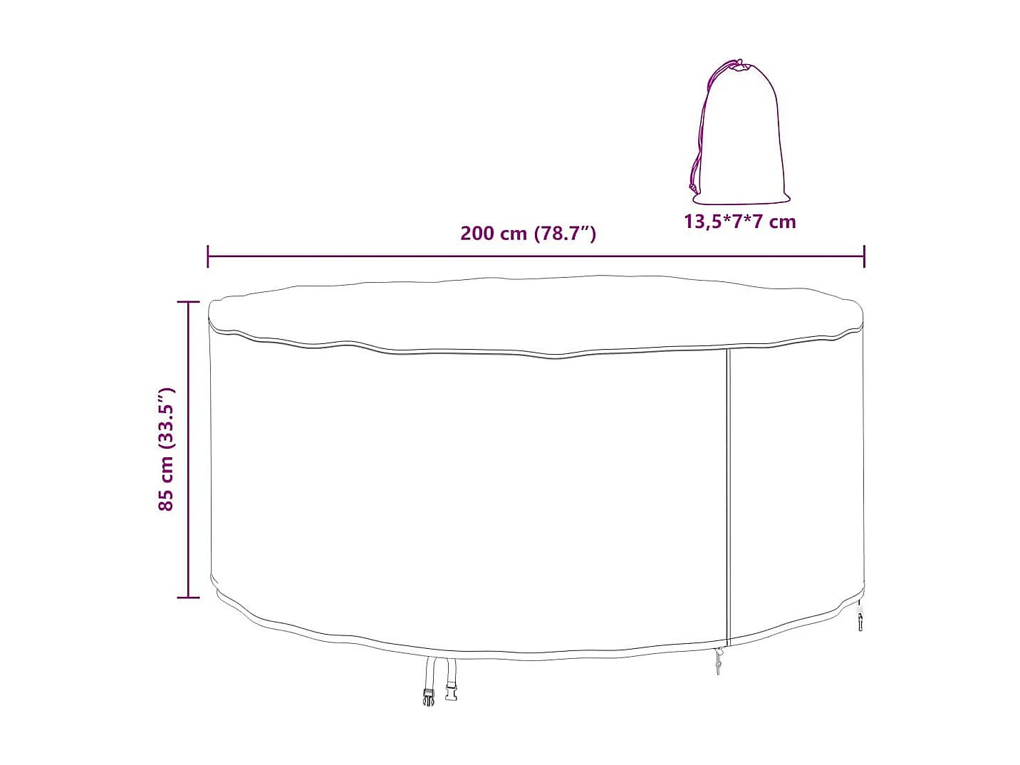 Funda para muebles de exterior 200 x 200 x 85 cm tejido 210D