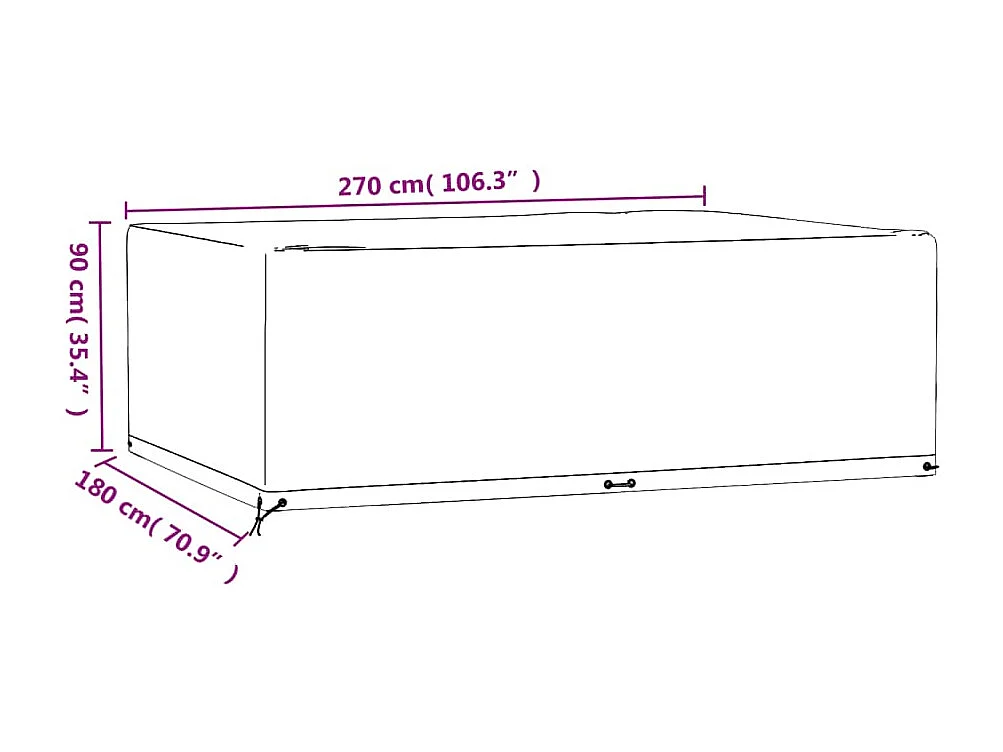Funda para muebles de jardín con 12 ojales, 270 x 180 x 90 cm, rectangular