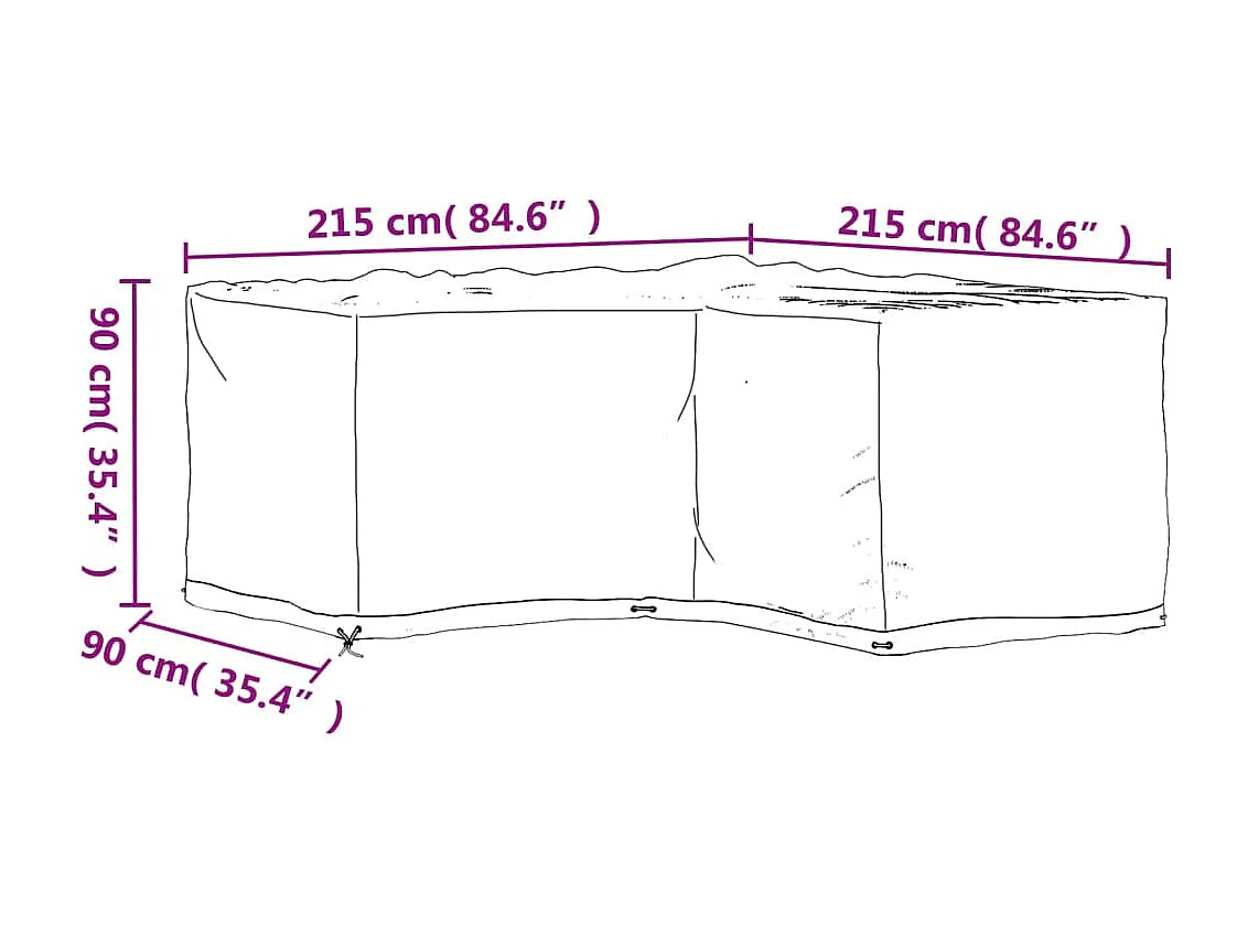 Funda para muebles de jardín en forma de L con 16 ojales 215x215x90cm