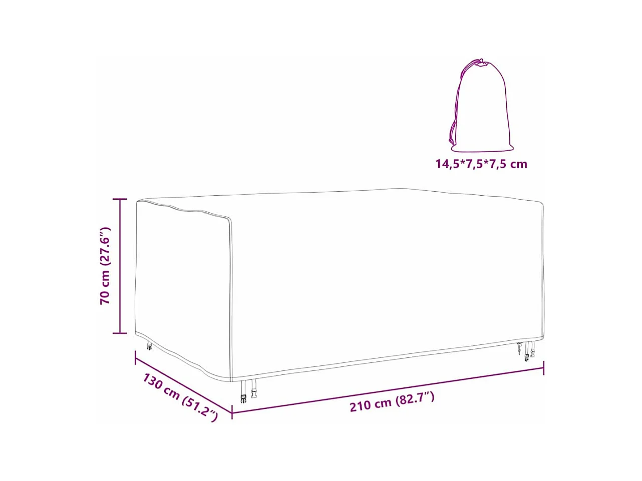 Housse pour mobilier d'extérieur Noir 210 x 130 x 70 cm 420D