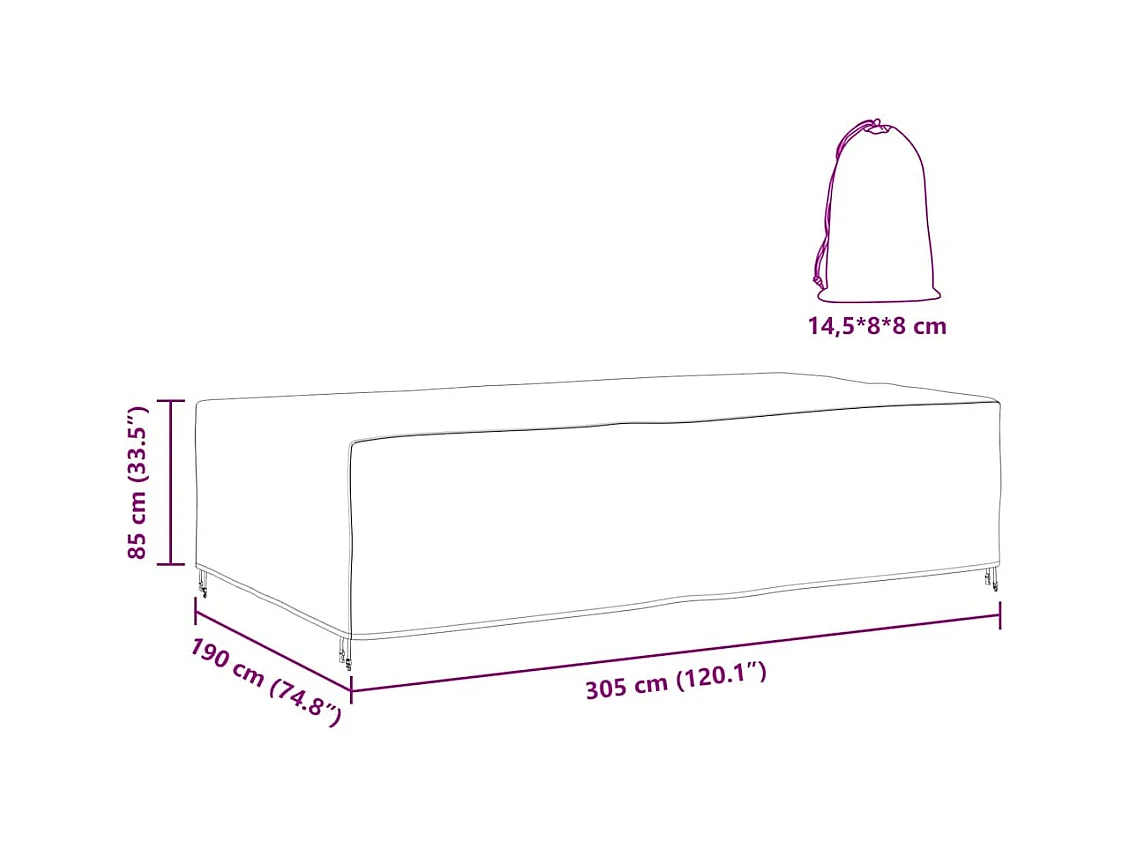 Buitenmeubelhoes Zwart 305 x 190 x 85 cm 420D