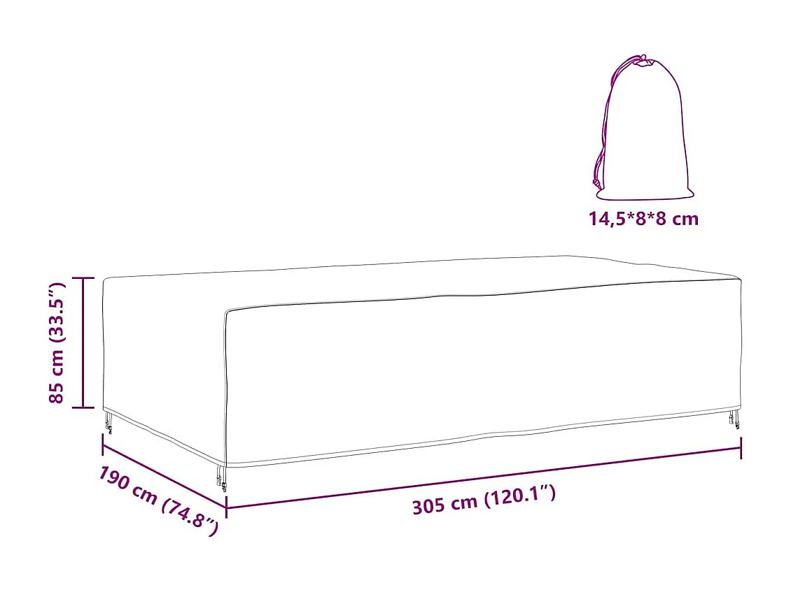 Housse pour mobilier d'extérieur Noir 305 x 190 x 85 cm 420D