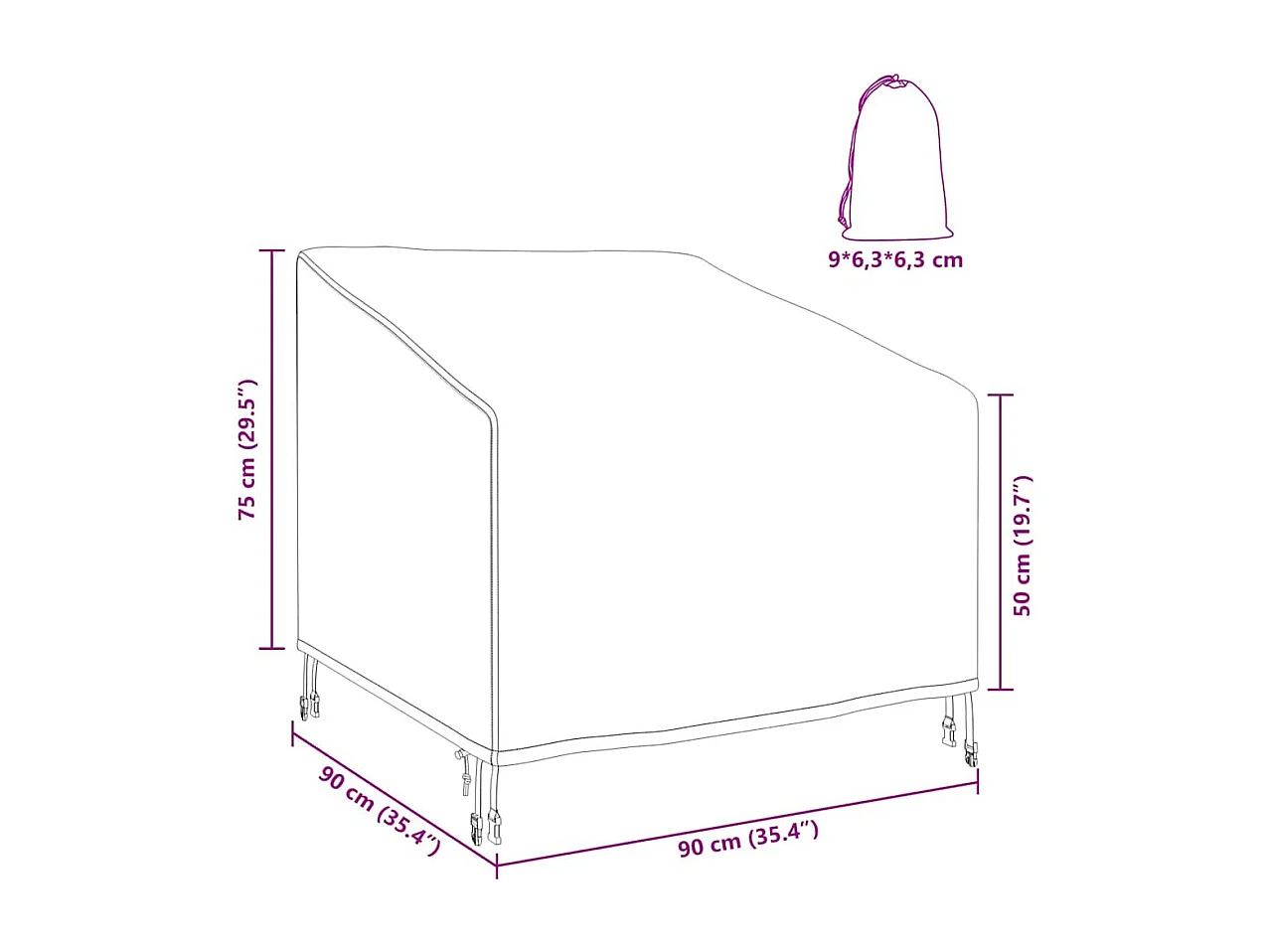 Tuinstoelhoes Zwart 90 x 90 x 50 / 75 cm 210D stof