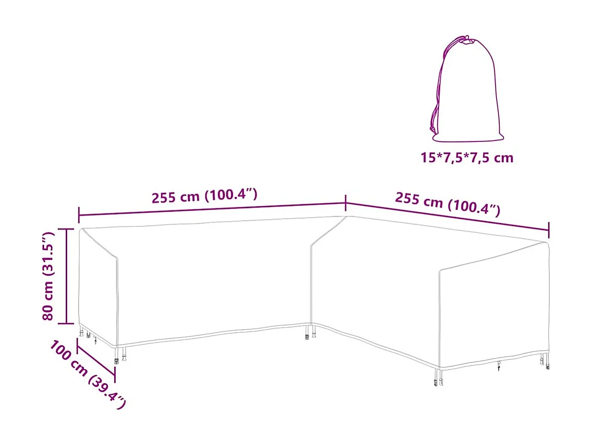 Housse pour mobilier d'extérieur 255 x 255 x 80 cm