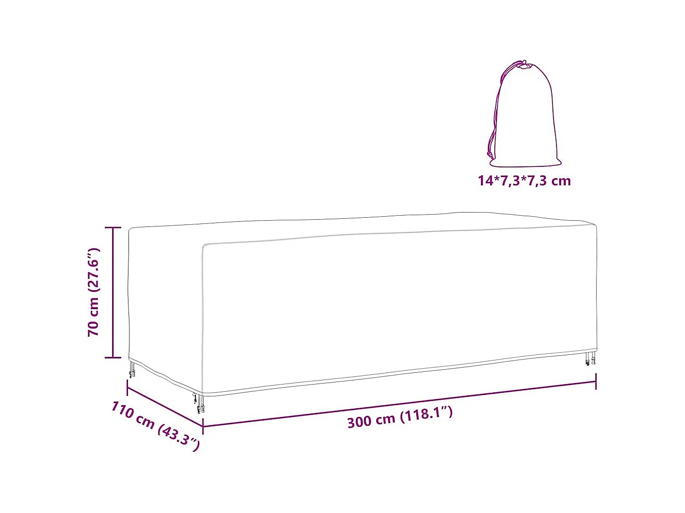Housse pour mobilier d'extérieur Noir 300 x 110 x 70 cm 600D