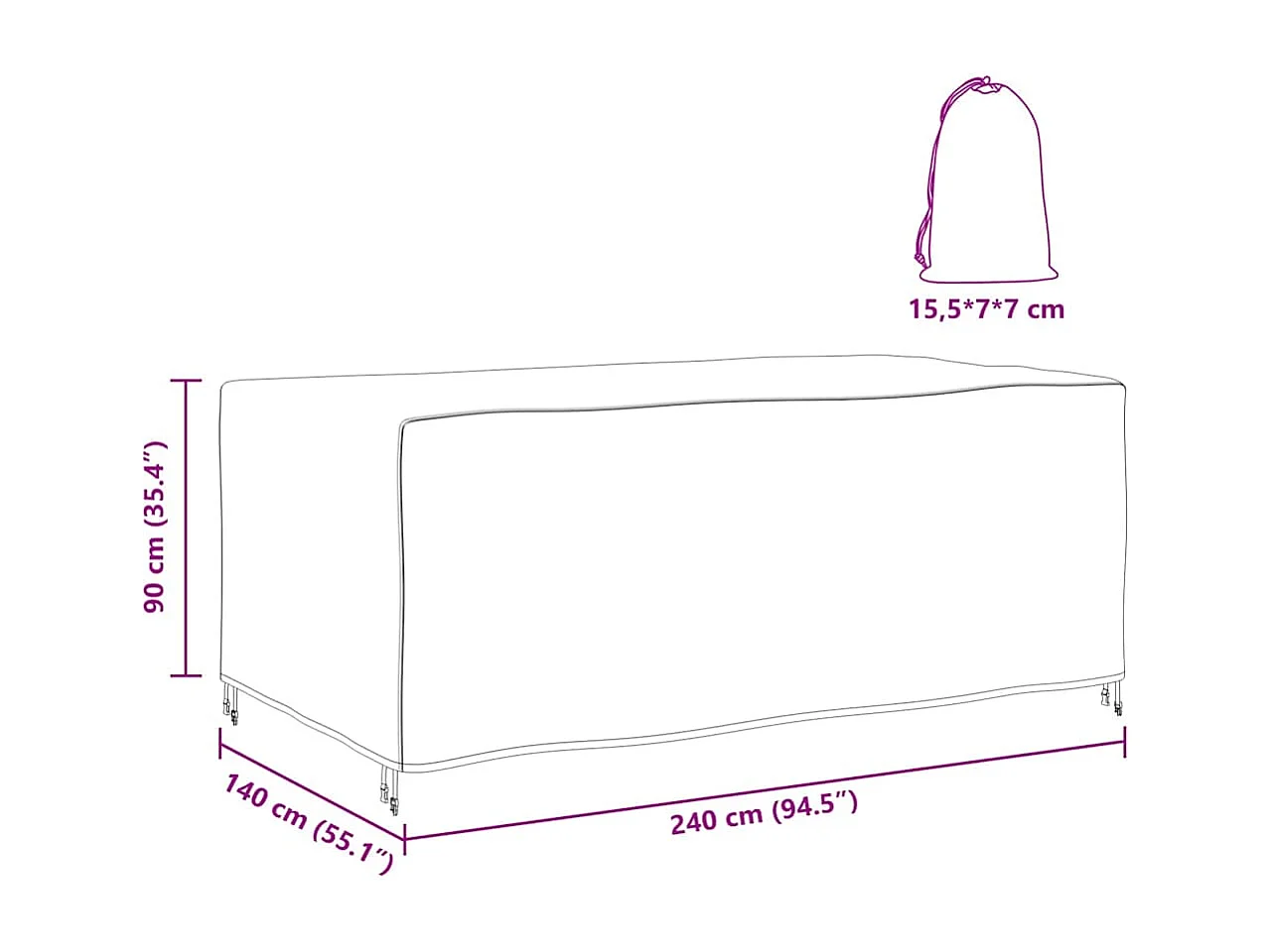 Funda para muebles de exterior Negra 240 x 140 x 90 cm 420D