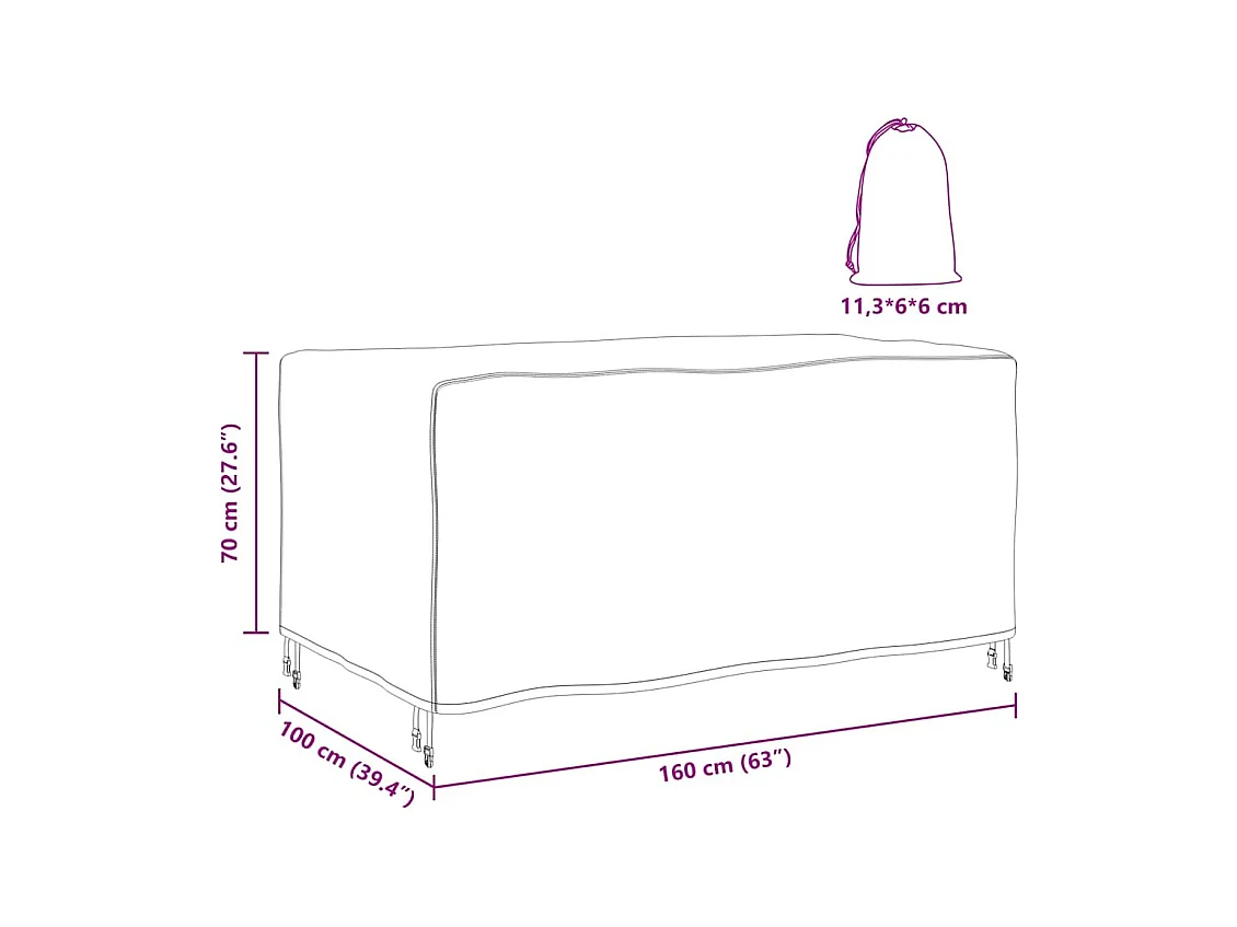 Housse pour mobilier d'extérieur Noir 160 x 100 x 70 cm 210D
